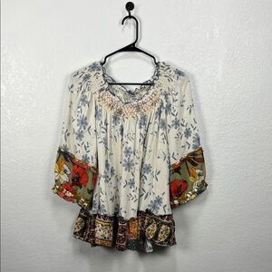 John Mark Women’s Multicolor Floral Blouse Multi Color Flowy Bohemian Sz S Chic
